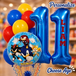 Sonic PERSONALIZED Double Digit Age & Name Balloon Bouquet